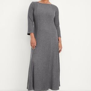Elegant Gray Ribbed Knit Dress